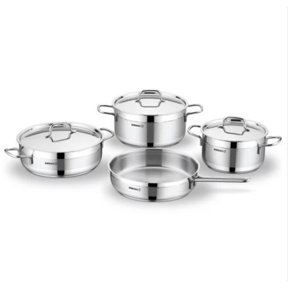KORKMAZ A1954 ALFARON SET TENGJERE 7PCS 5.5L-4.2L-3.5L-26X6CM ROSFAJ ME INDUKSION KORKMAZ A1954 ALFARON SET TENGJERE 7PCS 5.5L-4.2L-3.5L-26X6CM ROSFAJ ME INDUKSION